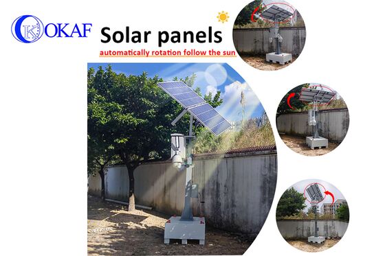 OkTower 4m 핸드 크랭크 텔레스코픽 마스트 지원 4G Starlink 원격 비디오를 갖춘 자체 구동 태양열 CCTV 감시 타워