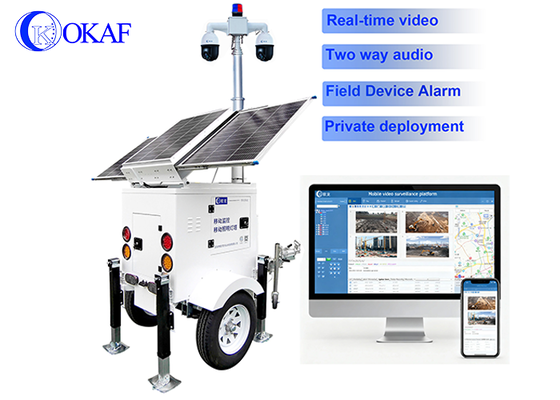 오프 그리드 모니터링 24/7 보안 태양계 3x200W CCTV 타워 4G SIM 카드 카메라 6m 텔레스코픽 마스트 트레일러